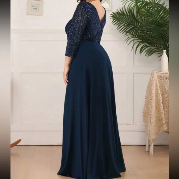 Plus sequin 3/4 sleeve Formal Prom Evening Party Wedding Dress - Picture 7 of 10